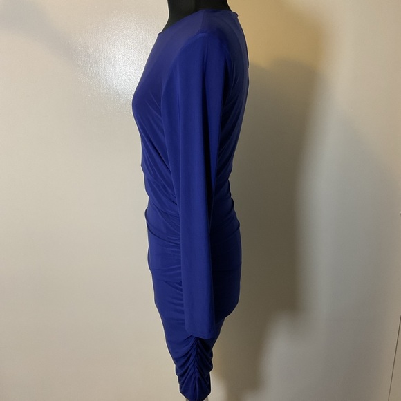19. Spence Blue Ruched Long Sleeve Sheath Midi Dress Size Medium - Picture 4 of 6